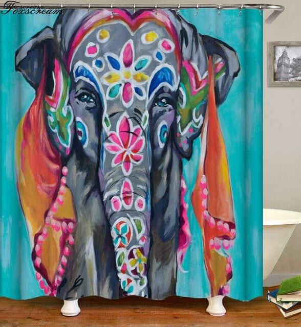 New High Quality Elephant Printing Shower Curtain 3D Polyester Fabric Waterproof Mildewproof Bathroom Curtain