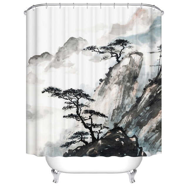Urijk 1PC Flower Waterproof Shower Curtains for Bath Fabric Liner Solid Bathroom Curtains Shower Curtains With 12 Hooks