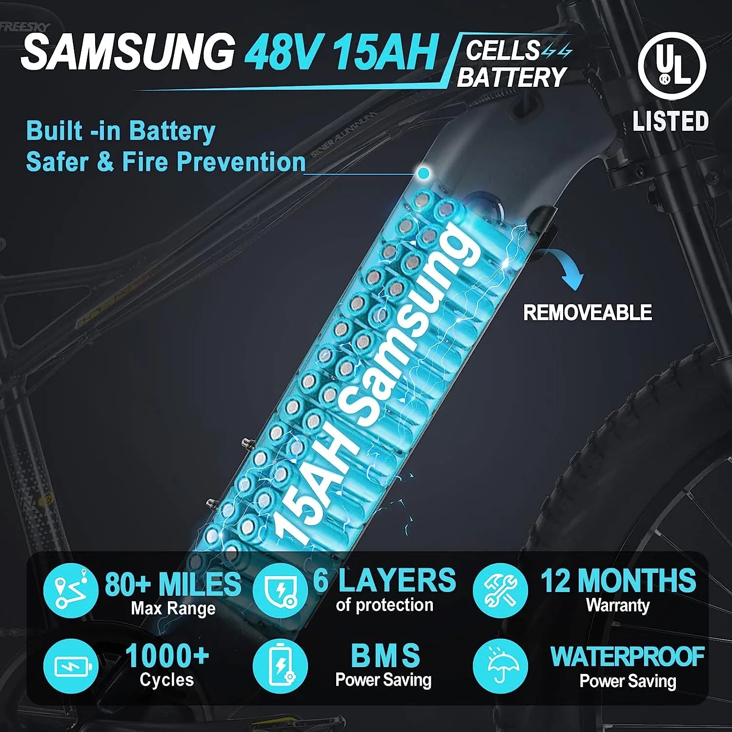 Electric Bike,750W Electric Bike for Adults BAFANG Motor 48V 15Ah Samsung Cell Battery Ebike, Fat Tire Electric Bicycles, 28MPH 35-80Miles Electric Mountain Bike, Shimano 7-Speed UL Certified