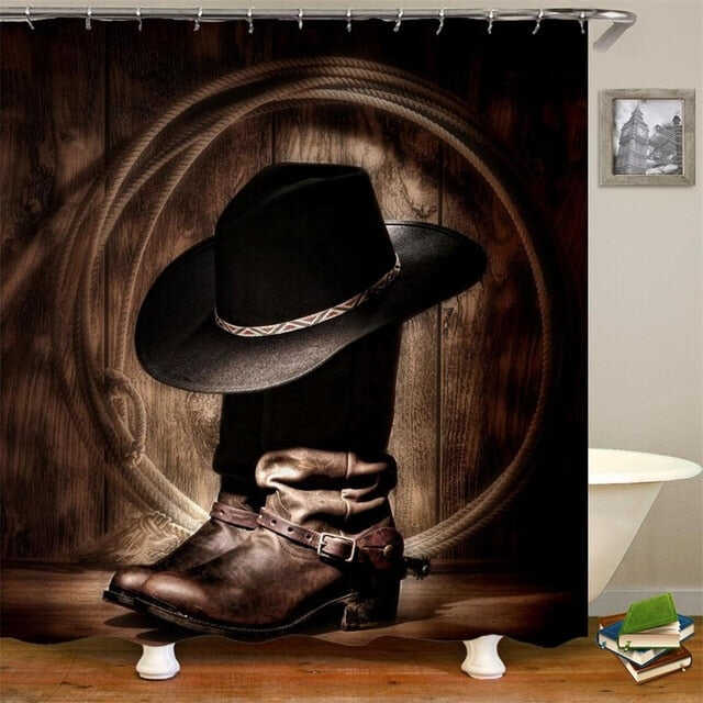 Vintage Western Shower Curtain Art of Cowboy Riding Horse Towards Sunset High Quality Waterproof Curtain For Bathroom with Hooks