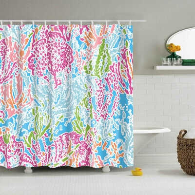 Natural Pattern Pineapple/ Flower / Leaf Polyester Shower Curtains Washable High Quality Colorful curtains for bathroom shower