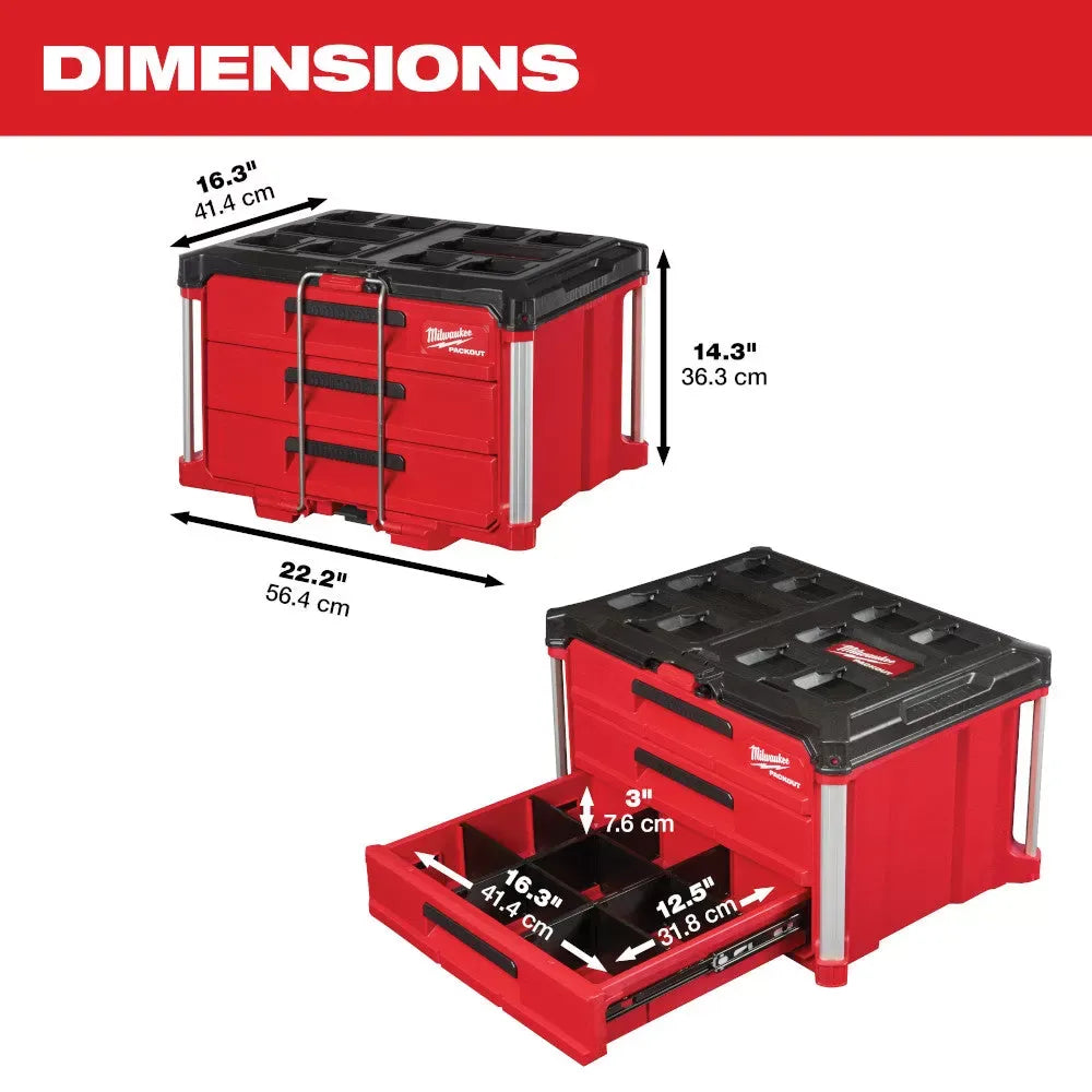Milwaukee Pre-Sale 48-22-8443 PACKOUT 3 Drawer Durable Tool Box w/ 50lbs Capacity