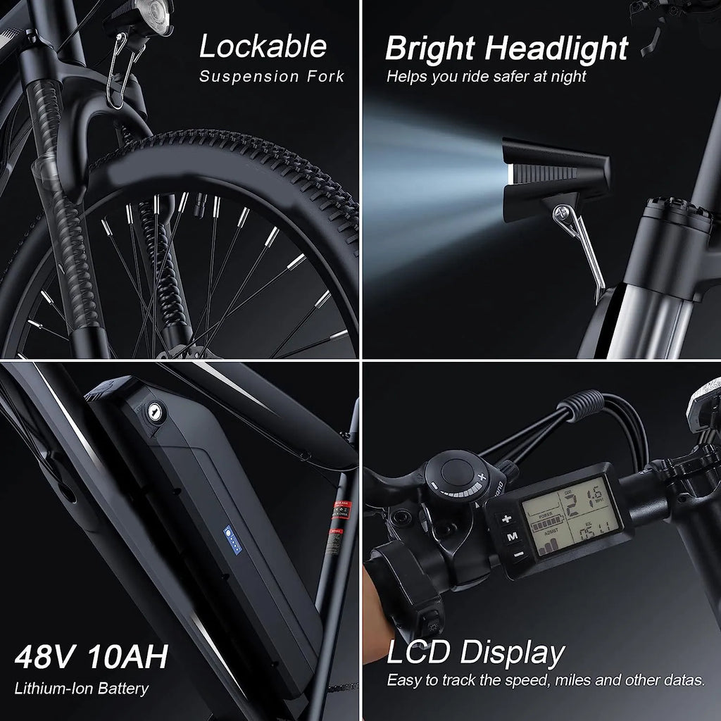 Electric Bike, Electric Bike for Adults 27.5'' E-Bikes with 500W Motor, 21.6MPH Mountain Bike with Lockable Suspension Fork, Removable Battery, Professional 21 Speed Gears Bicycle