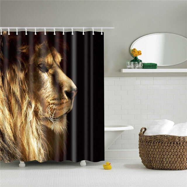 Animals printed lion, tiger, cat 3d bath curtains waterproof polyester fabric washable bathroom shower curtain screen with hooks
