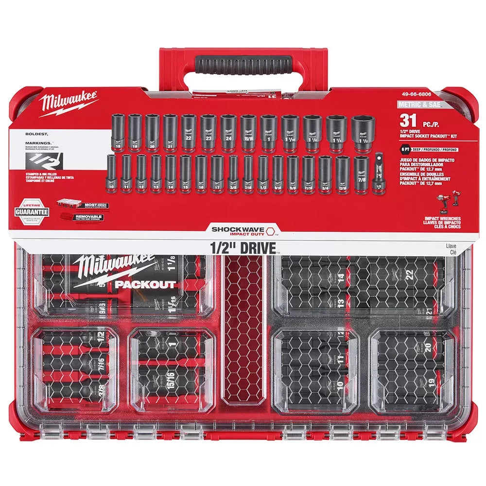 Milwaukee 49-66-6806 SHOCKWAVE 1/2” Impact Duty Socket PACKOUT Set - 31 PC