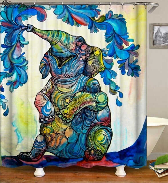 New High Quality Elephant Printing Shower Curtain 3D Polyester Fabric Waterproof Mildewproof Bathroom Curtain