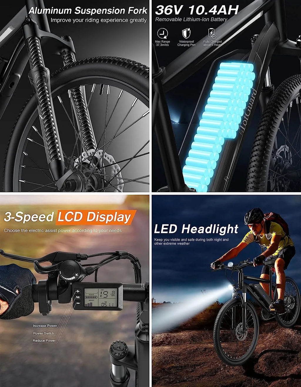 Electric Bike, Electric Bike for Adults 26'' Ebike with 350W Motor, 19.8MPH Electric Mountain Bike with Lockable Suspension Fork, Removable 36V/10.4Ah Battery, Professional 21 Speed Gears