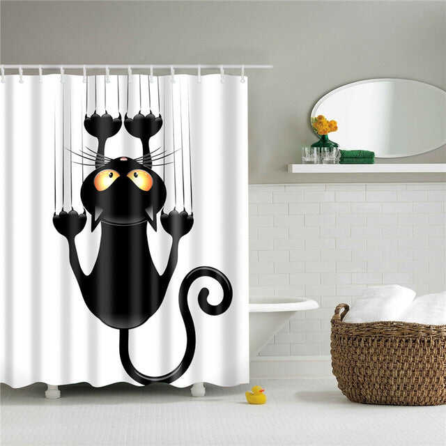 New Nordic Cartoon Cat Printing Bath Waterproof Shower Curtains Bathroom Curtain Washable Polyester Screen for Bath Decoration