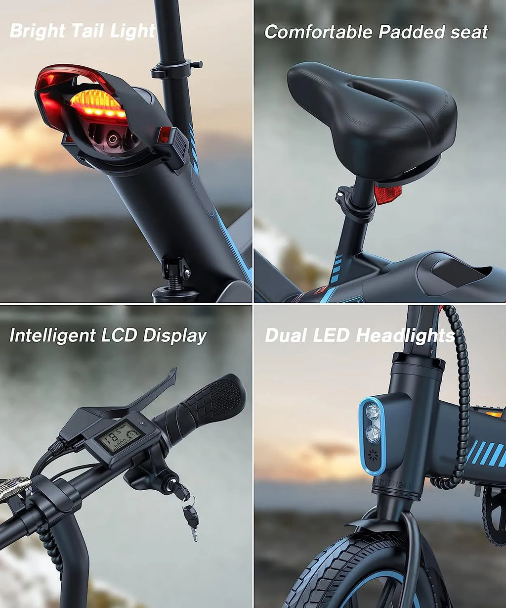 Electric Bike, Electric Bicycle with 18.5mph Electric Bikes for Adults Teens E Bike with Pedals, 14