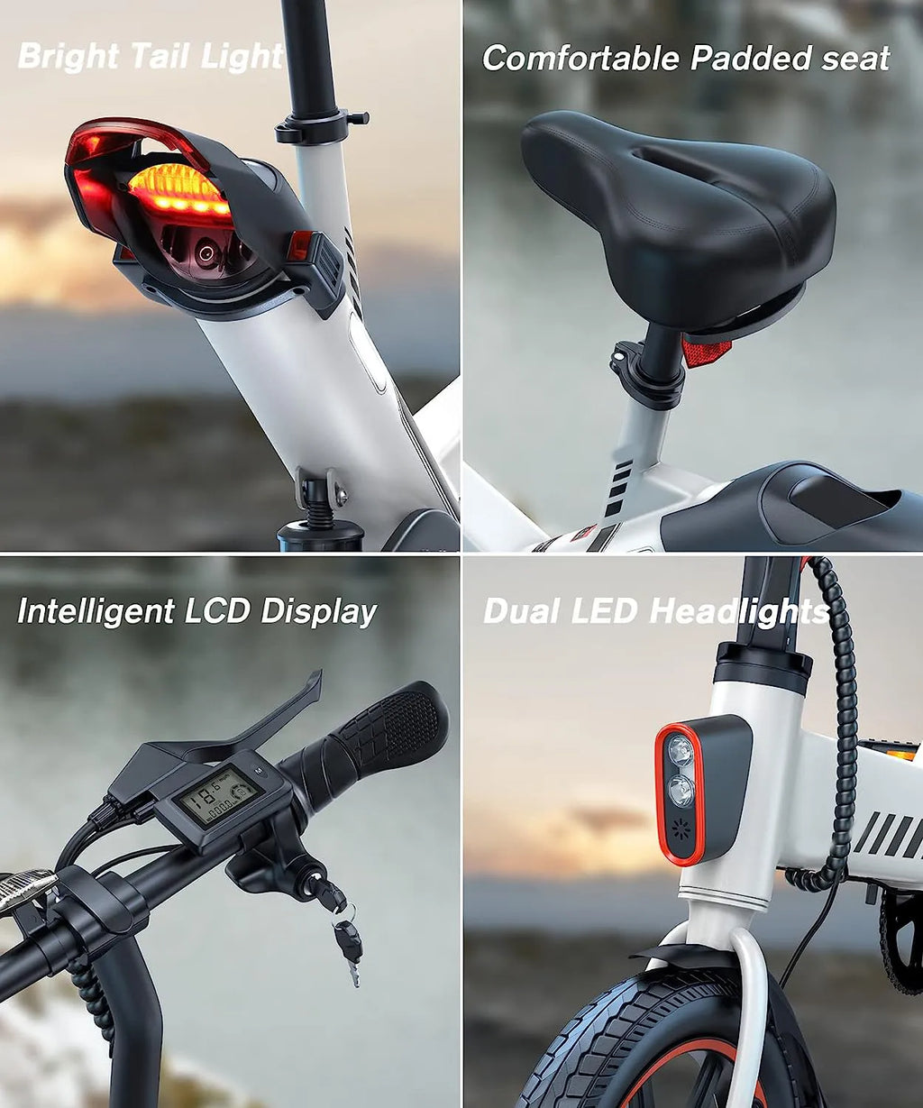 Electric Bike, Electric Bicycle with 18.5mph Electric Bikes for Adults Teens E Bike with Pedals, 14