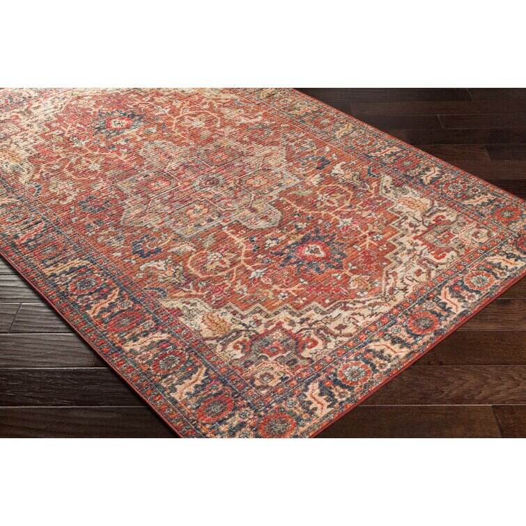 Emmie Machine Washable Oriental Red/Brick Red Area Rug