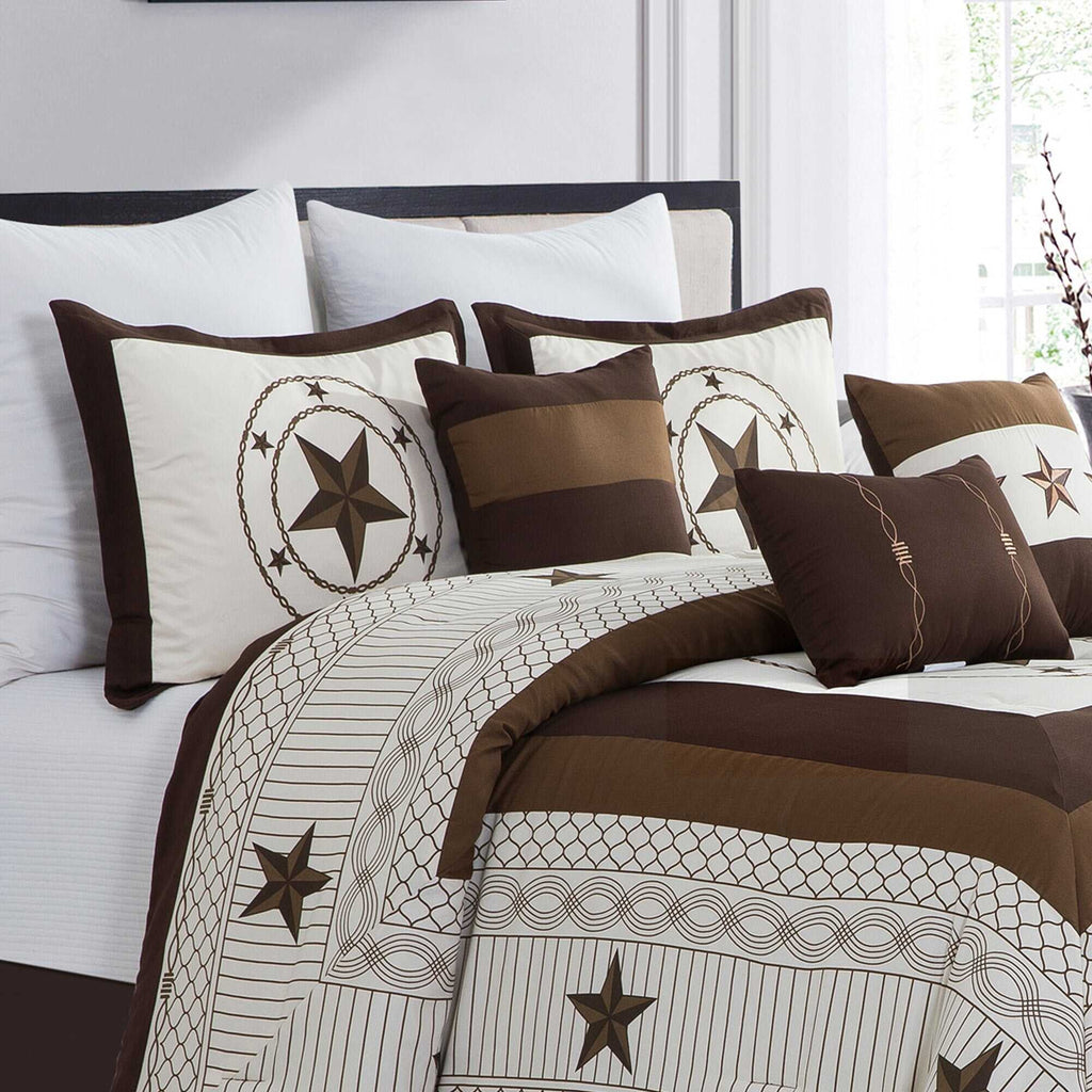 7 Piece Luxurious Star Stripe Print Patchwork Comforters Bed in a Bag Queen King Bedding Set