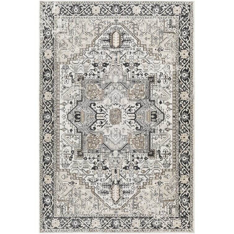 Gulnara Machine Washable Oriental Black/Taupe Area Rug