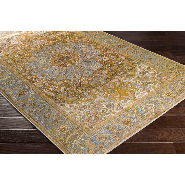 Mags Machine Washable Oriental Mustard/Medium Brown Area Rug