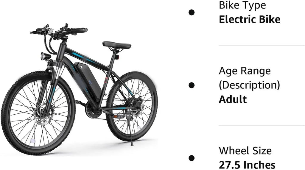 Electric Bike, Electric Bike for Adults 27.5'' E-Bikes with 500W Motor, 21.6MPH Mountain Bike with Lockable Suspension Fork, Removable Battery, Professional 21 Speed Gears Bicycle