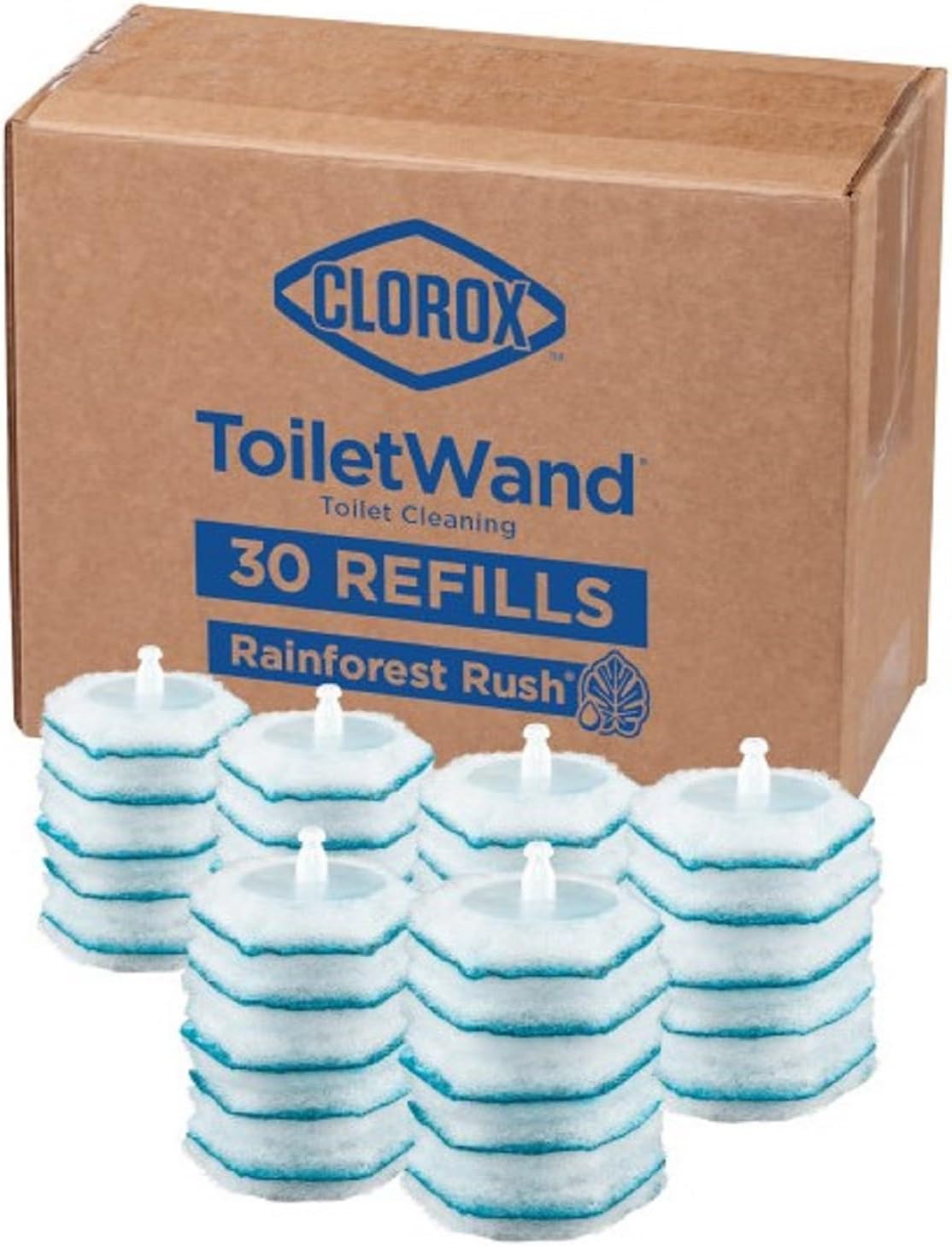Toilet Wand Disinfecting Refills, Toilet and Bathroom Cleaning, Toilet Brush Heads, Disposable Wand Heads, Rainforest Rush, 30 Count
