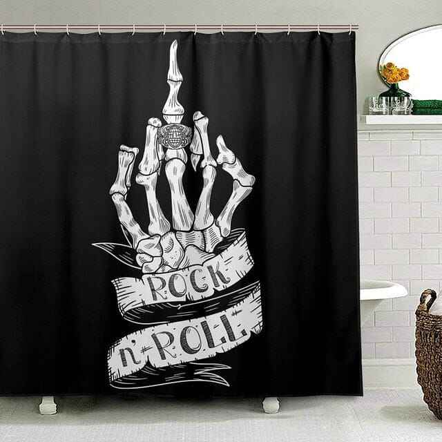 Skull Rock Roll Bathroom Polyester Washable Waterproof 12 Hooks Shower Curtain