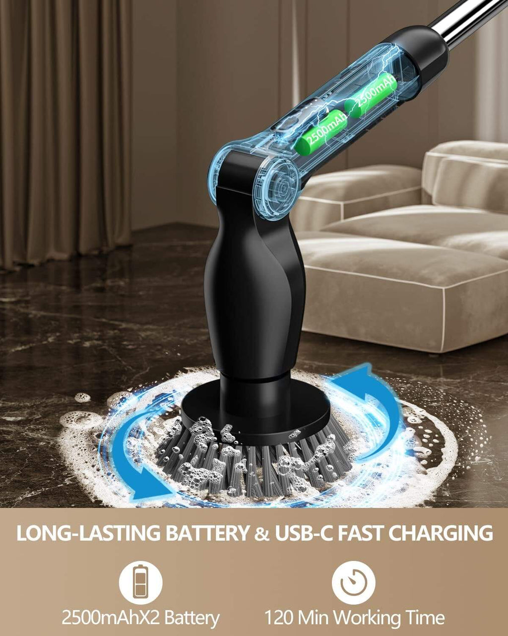 Leebein Electric Spin Scrubber, Cordless Cleaning Brush with 8 Replaceable Brush Heads, Tub and Floor Tile 360 Power Scrubber Dual Speed with Adjustable & Detachable Handle for Bathroom Kitchen Car