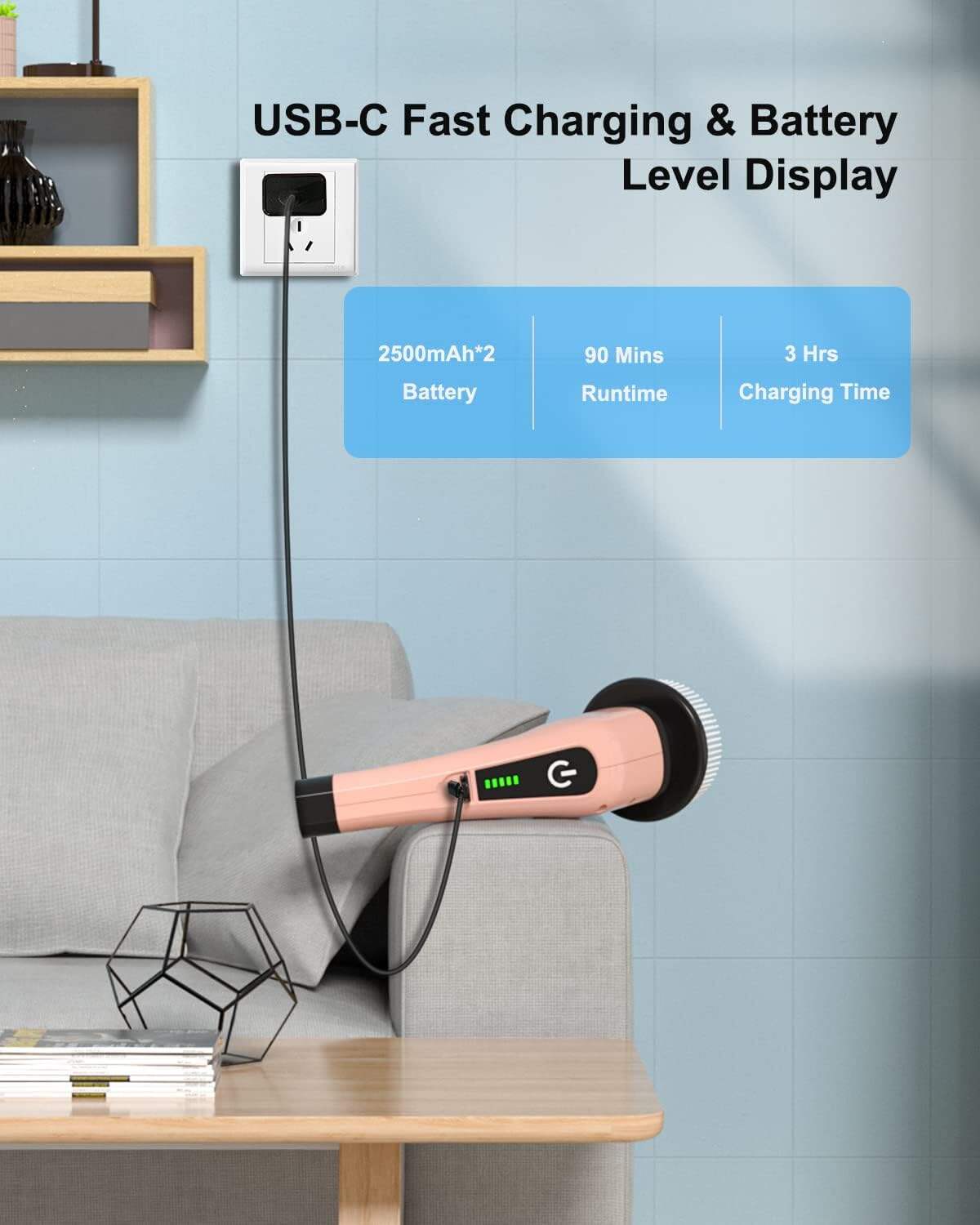 Leebein Electric Spin Scrubber, Cordless Cleaning Brush with 8 Replaceable Brush Heads, Tub and Floor Tile 360 Power Scrubber Dual Speed with Adjustable & Detachable Handle for Bathroom Kitchen Car