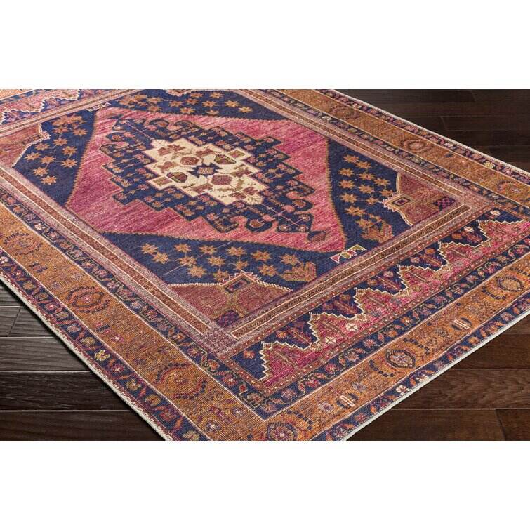 Westlake Machine Washable Oriental Dark Blue/Rose Area Rug