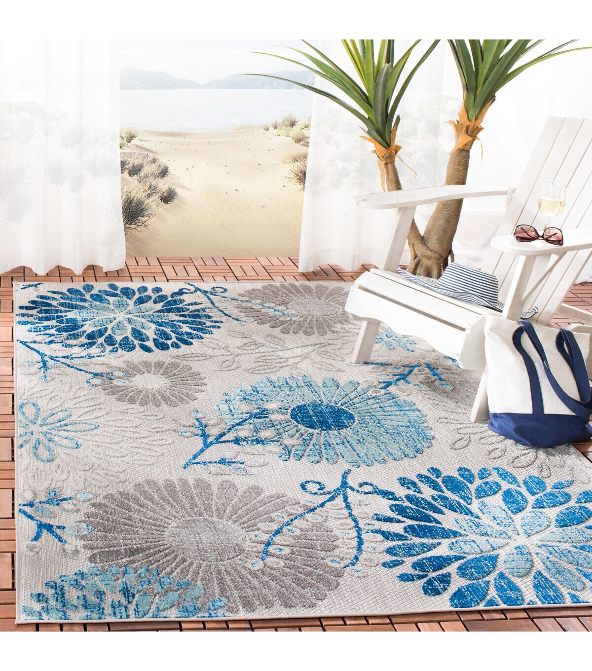 Safavieh Cabana CBN832 3' X 5' Gray & Blue Outdoor Rug