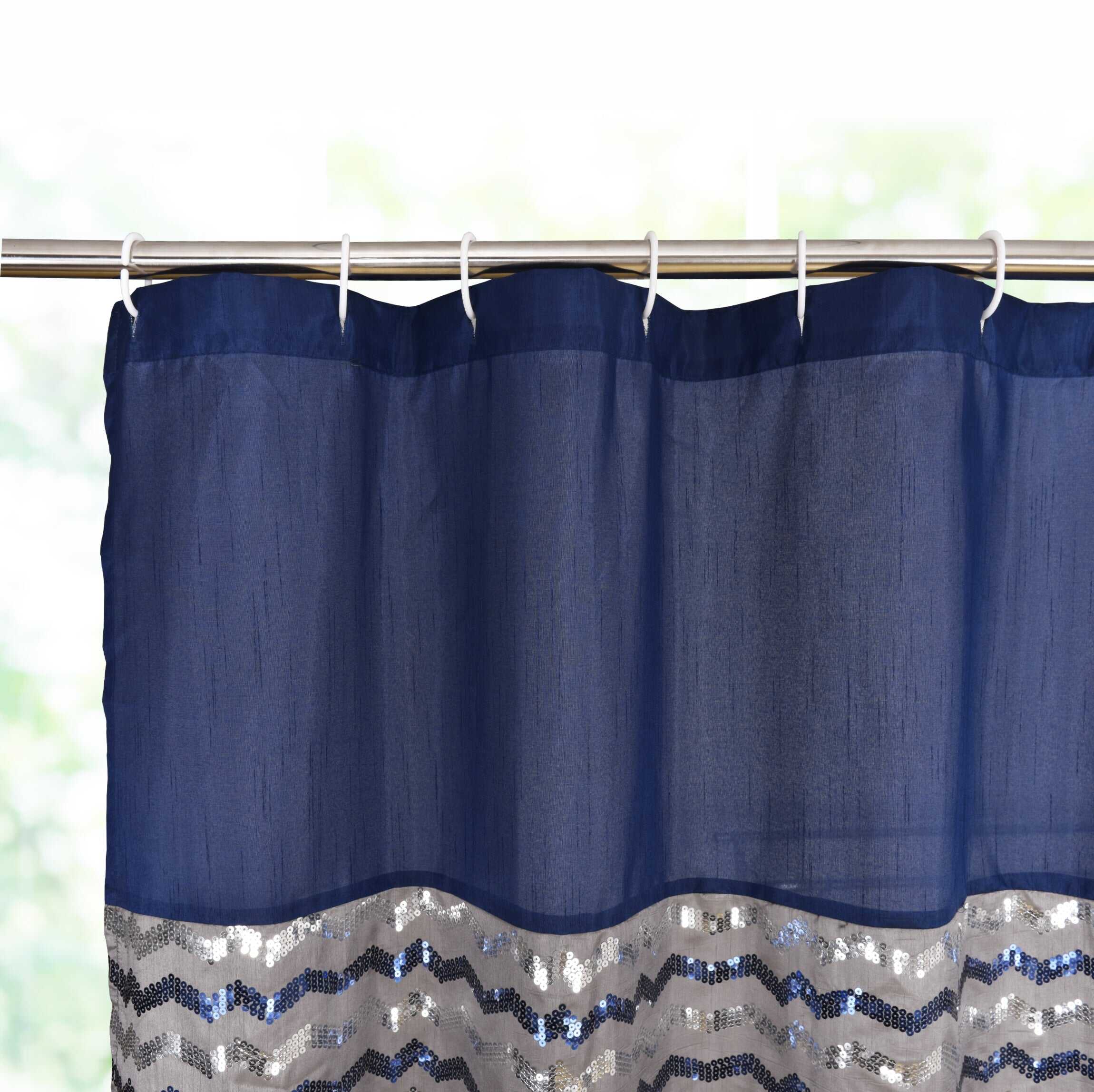 Modern Glitter Shower Curtain - Shimmer Sequin Design for Bathroom, Chic Stunning Bath Curtain with Color Block Design, 72" x 72"