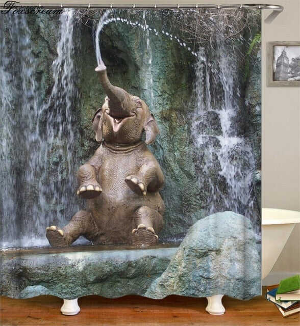 New High Quality Elephant Printing Shower Curtain 3D Polyester Fabric Waterproof Mildewproof Bathroom Curtain