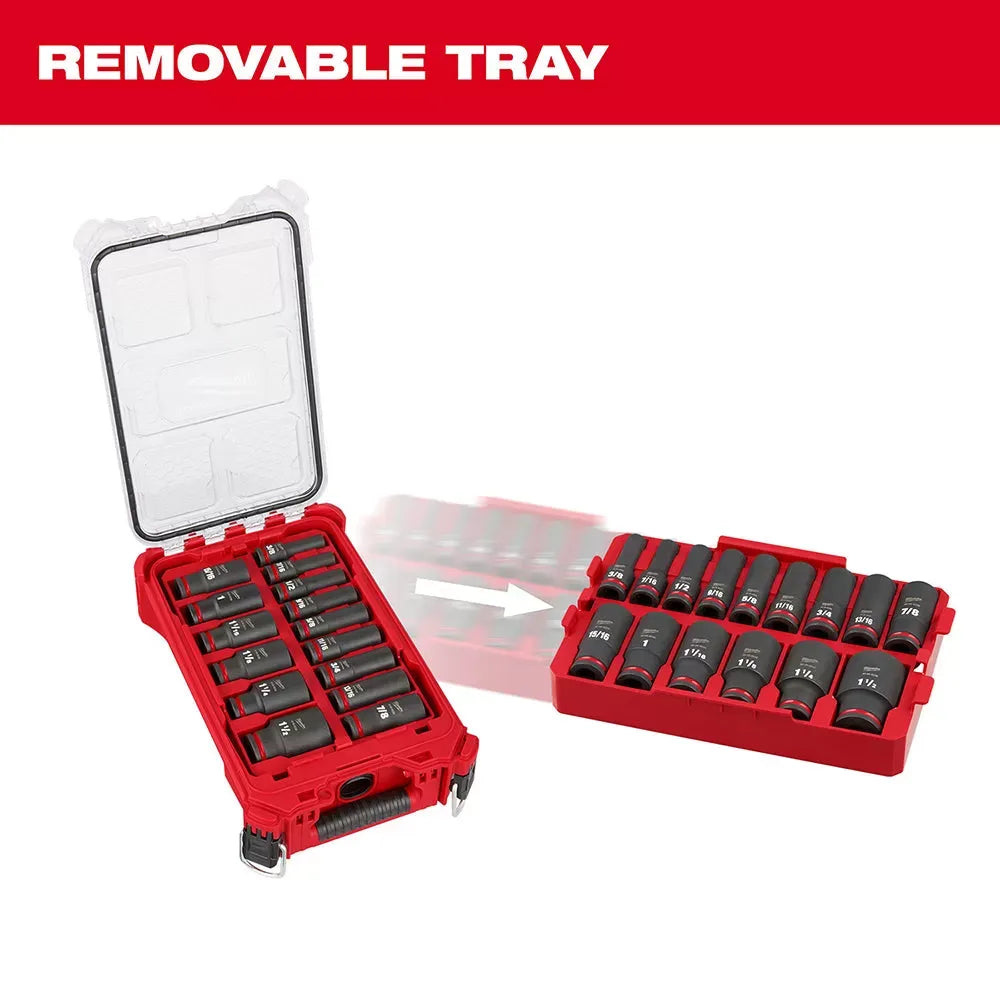 Milwaukee 49-66-6802 SHOCKWAVE 1/2” Impact Duty Socket SAE PACKOUT Set - 15 PC