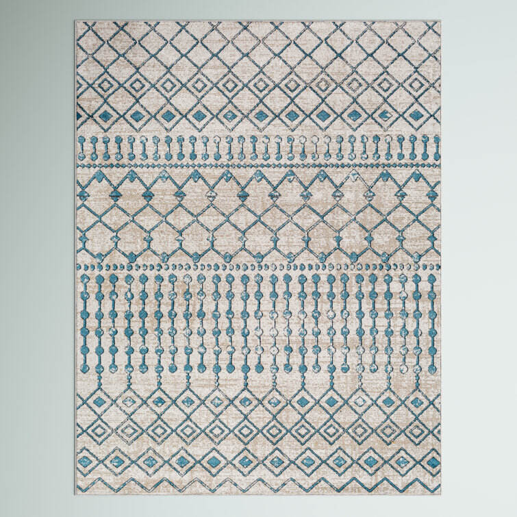 Lyles Machine Washable Moroccan Ink Blue/Gray Area Rug