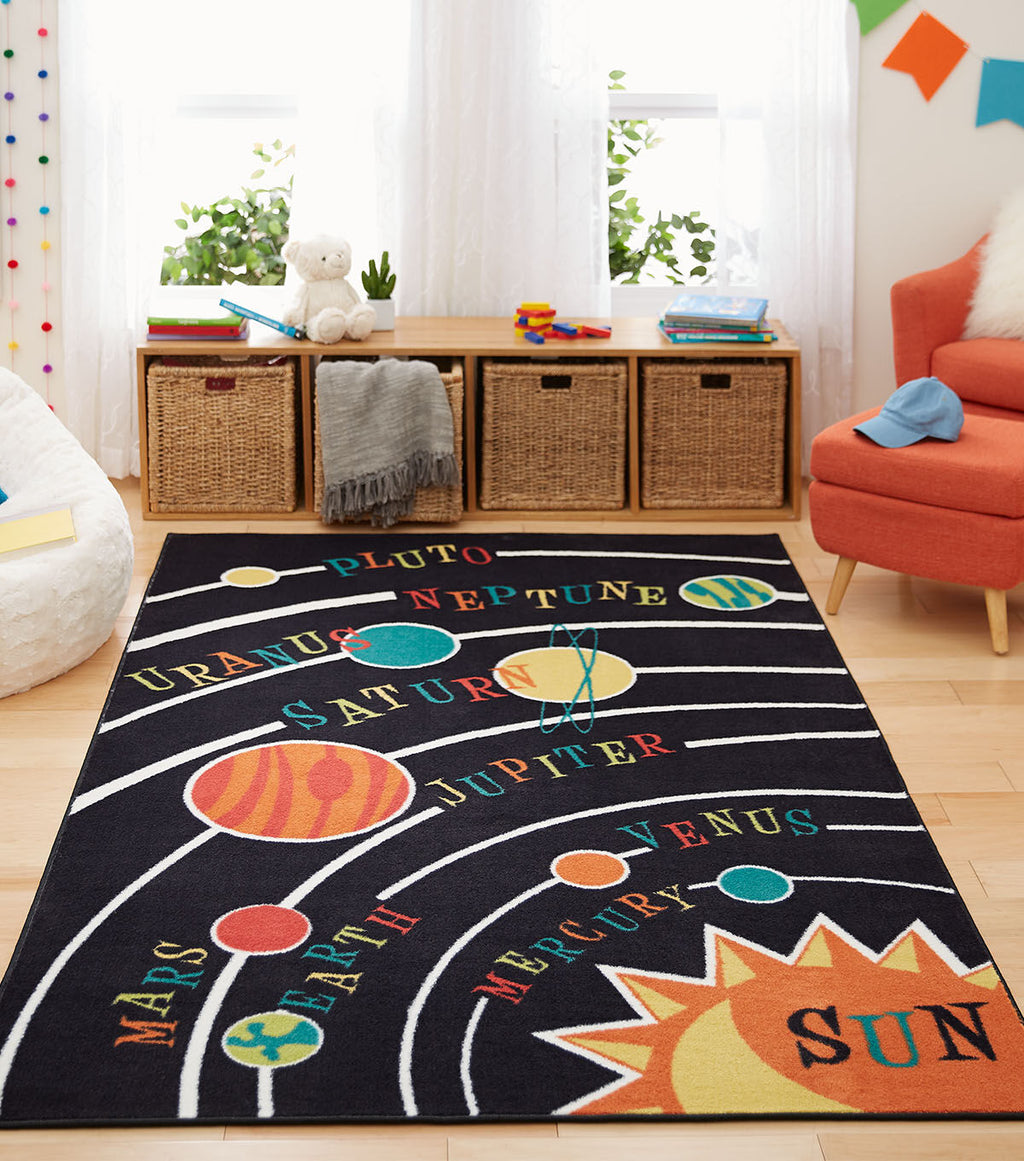 Solar System Kids Rug Black 5' X 8'