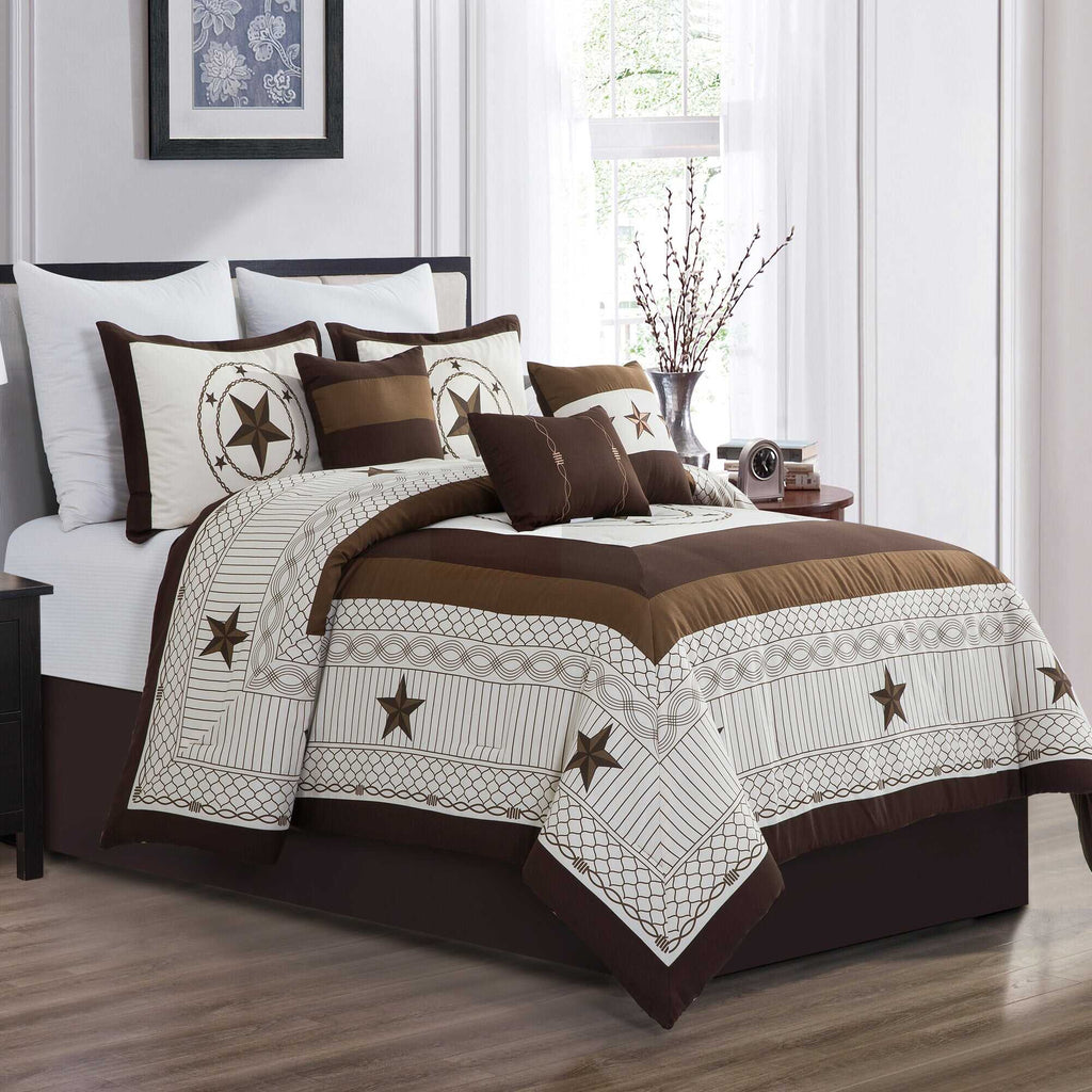 7 Piece Luxurious Star Stripe Print Patchwork Comforters Bed in a Bag Queen King Bedding Set