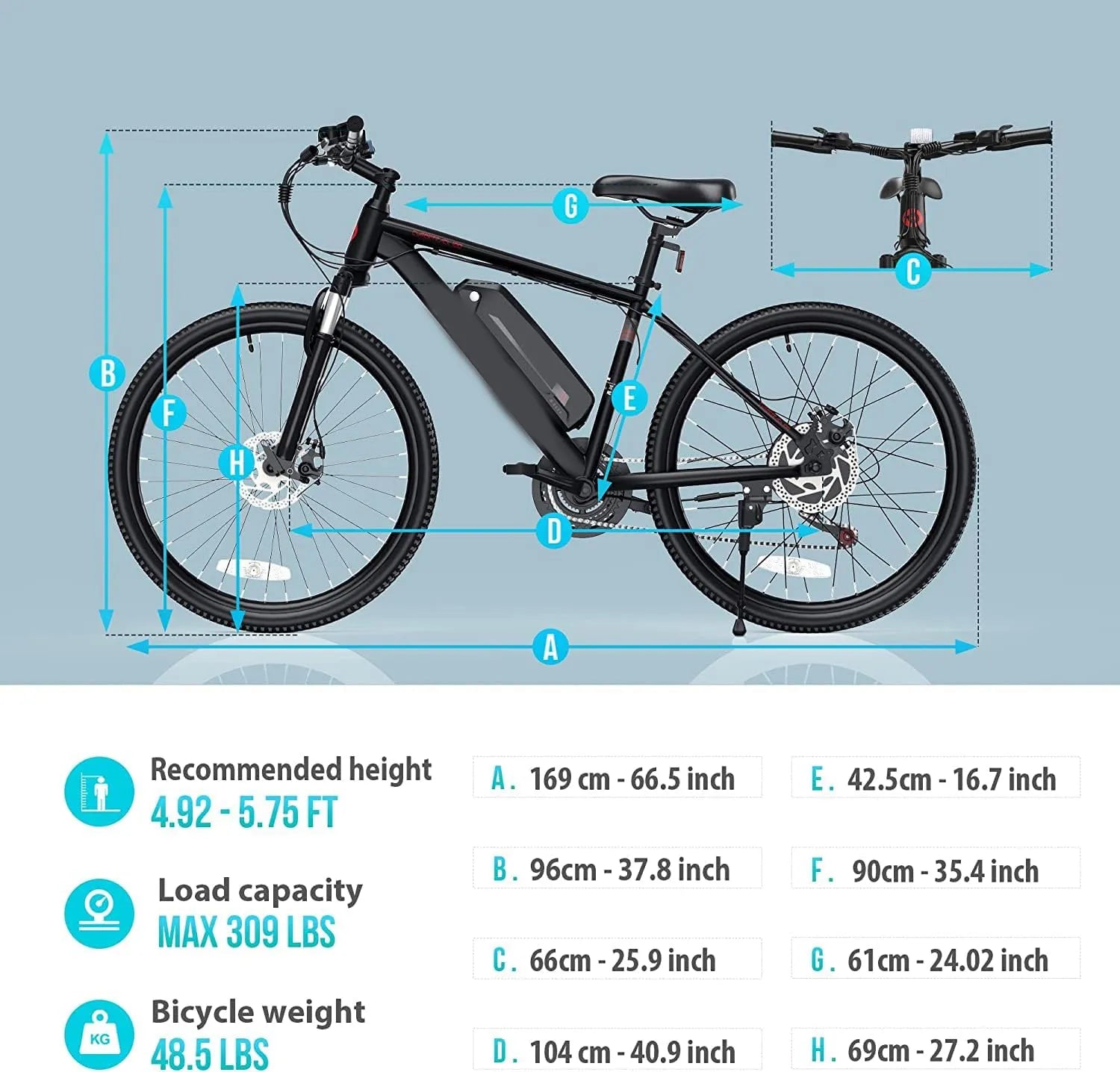 Electric Bike for Adults, 2X Faster Charge, 350W BAFANG Motor, 36V 10.4AH Removable Battery, 20MPH 26'' Mountain Ebike, Shimano 21 Speed, Suspension Fork, LED Display