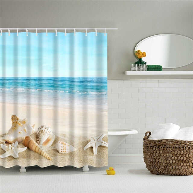 Seaside Scenery 3d Printed Shower Curtains Set Polyester Fabric Waterproof High Quality Bath Curtain Bathroom Screen Curtain