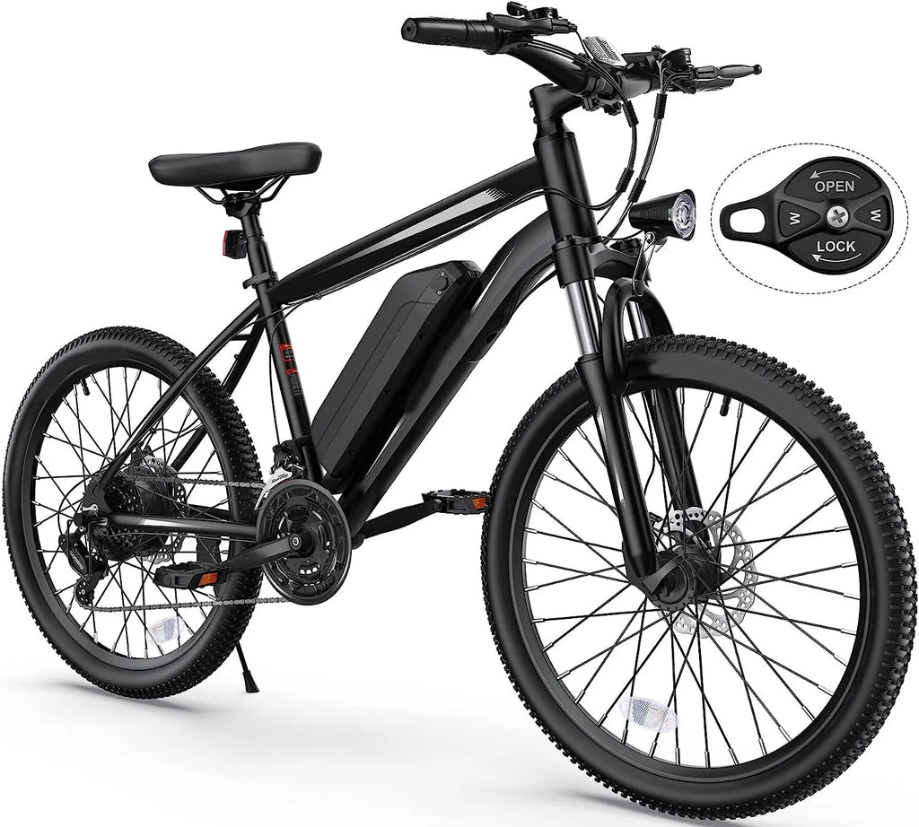 Electric Bike, Electric Bike for Adults 26'' Ebike with 350W Motor, 19.8MPH Electric Mountain Bike with Lockable Suspension Fork, Removable 36V/10.4Ah Battery, Professional 21 Speed Gears