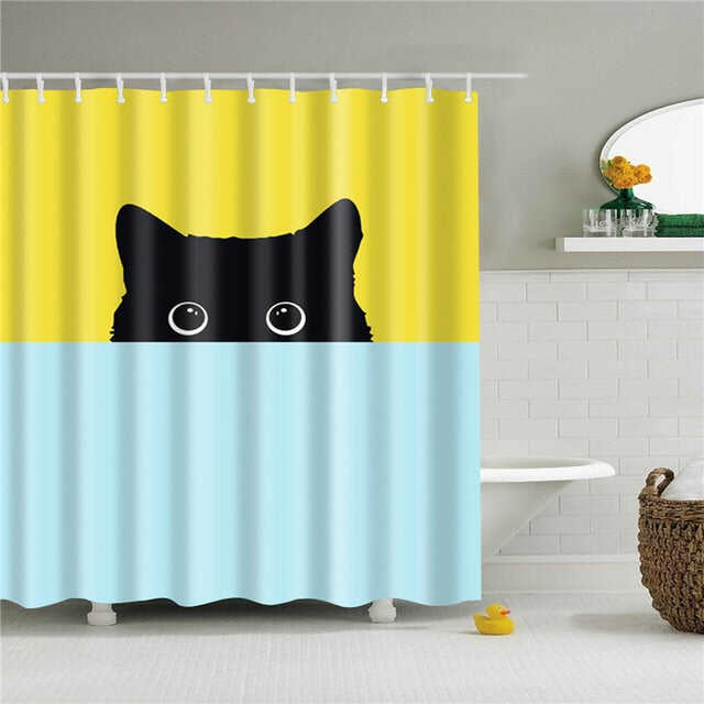 New Nordic Cartoon Cat Printing Bath Waterproof Shower Curtains Bathroom Curtain Washable Polyester Screen for Bath Decoration
