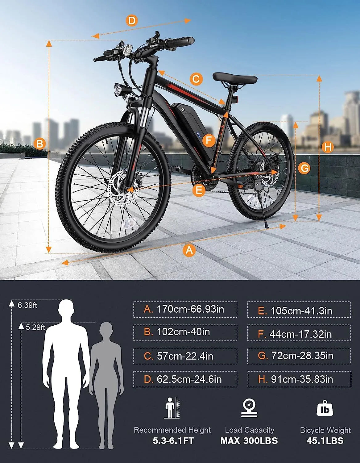 Electric Bike, Electric Bike for Adults 26'' Ebike with 350W Motor, 19.8MPH Electric Mountain Bike with Lockable Suspension Fork, Removable 36V/10.4Ah Battery, Professional 21 Speed Gears