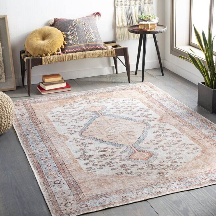 Kants Machine Washable Oriental Blush/Light Gray Area Rug
