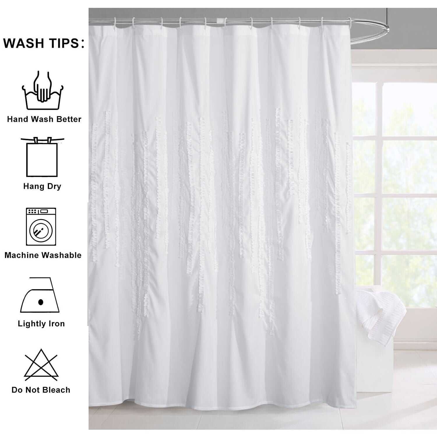 HIG Luxurious Gray and White Farmhouse Unique Pleated Cloth Fabric Shower Curtain 72x72 Extra Long Bathroom Curtain