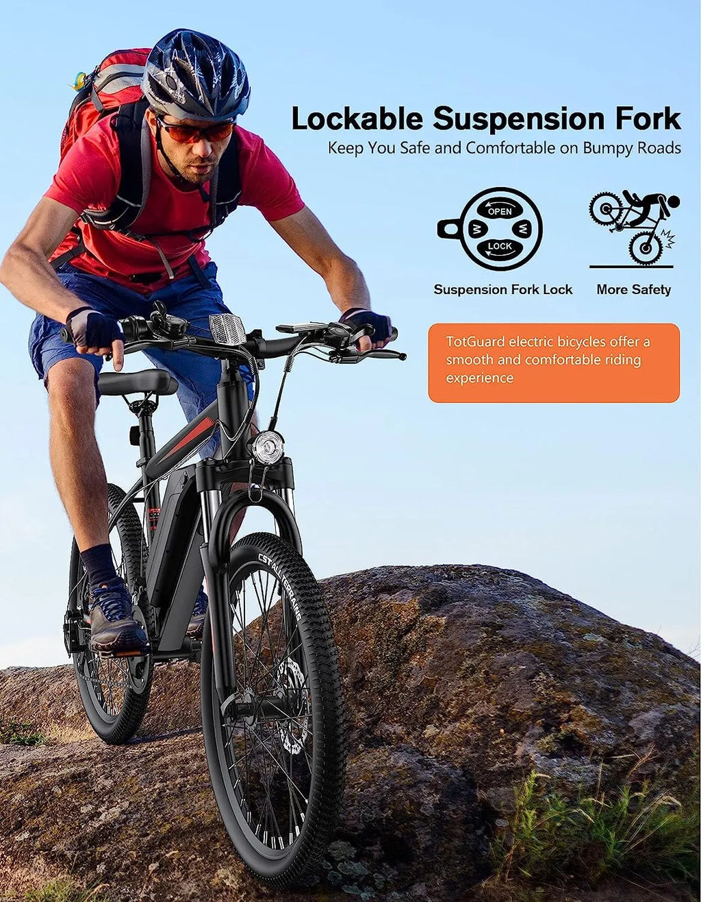 Electric Bike, Electric Bike for Adults 26'' Ebike with 350W Motor, 19.8MPH Electric Mountain Bike with Lockable Suspension Fork, Removable 36V/10.4Ah Battery, Professional 21 Speed Gears