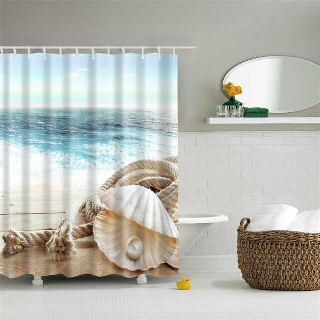 Seaside Scenery 3d Printed Shower Curtains Set Polyester Fabric Waterproof High Quality Bath Curtain Bathroom Screen Curtain