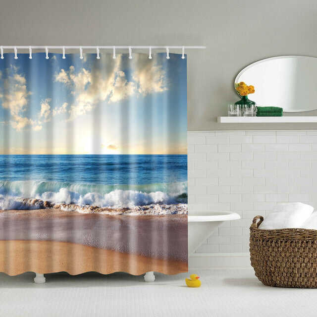 Seaside Scenery 3d Printed Shower Curtains Set Polyester Fabric Waterproof High Quality Bath Curtain Bathroom Screen Curtain