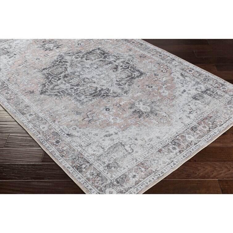 Glendale Heights Machine Washable Oriental Beige/Charcoal Area Rug