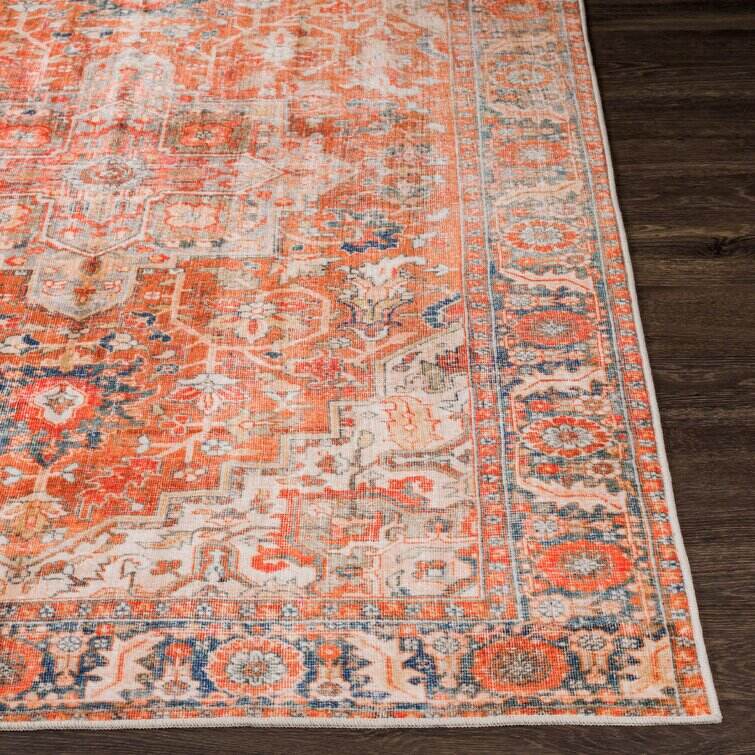 Mags Machine Washable Oriental Brick Red/Orange Area Rug