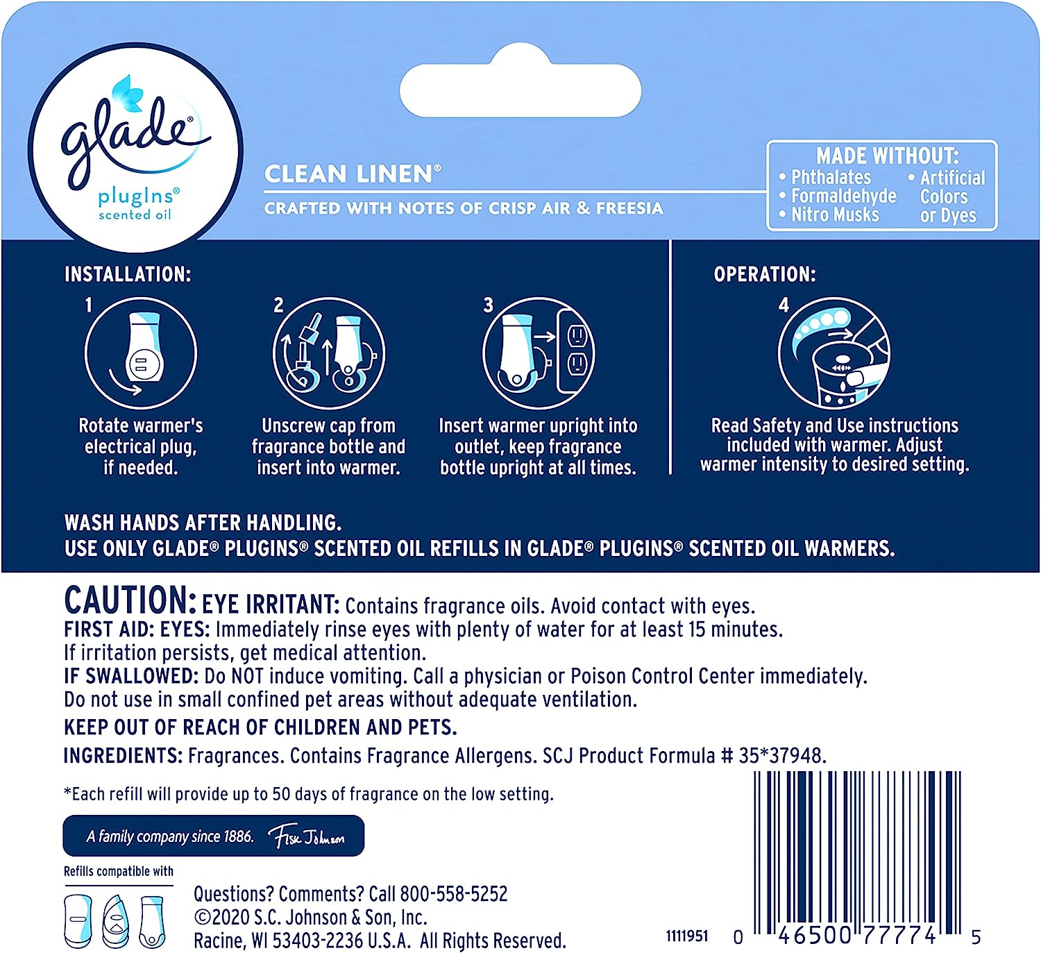 Refills Air Freshener, Scented and Essential Oils for Home and Bathroom, Clean Linen, 3.35 Fl Oz, 5 Count