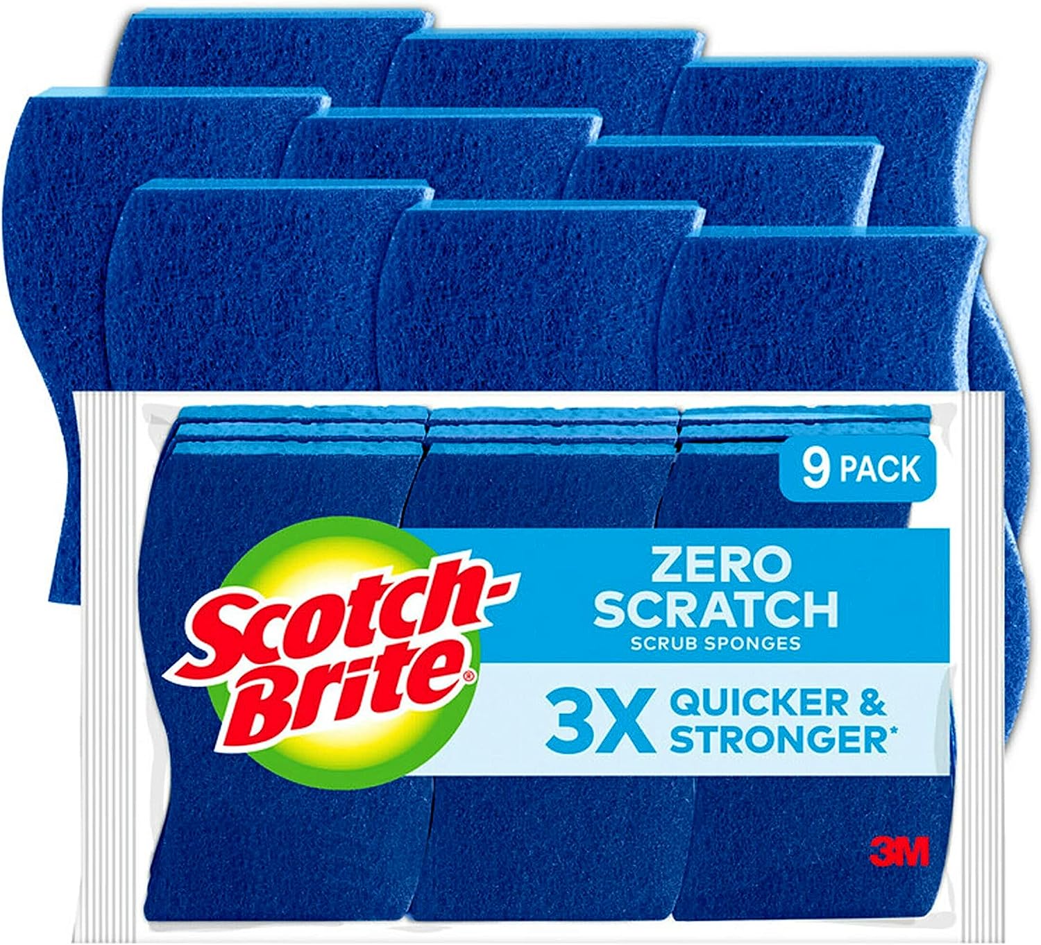 Scotch-Brite Zero Scratch Non-Scratch Scrub Sponges, Sponges for Cleaning Kitchen, Bathroom, and Household, non-scratch Sponges Safe for Non-Stick Cookware, 9 Scrubbing Sponges