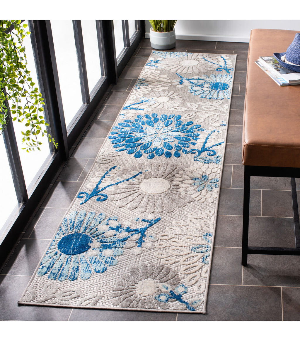 Safavieh Cabana CBN832 2' X 6' Gray & Blue Outdoor Rug