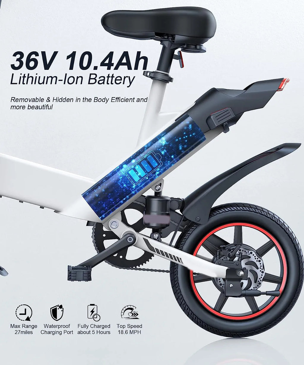 Electric Bike, Electric Bicycle with 18.5mph Electric Bikes for Adults Teens E Bike with Pedals, 14