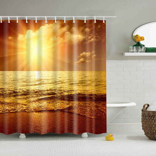 Seaside Scenery 3d Printed Shower Curtains Set Polyester Fabric Waterproof High Quality Bath Curtain Bathroom Screen Curtain