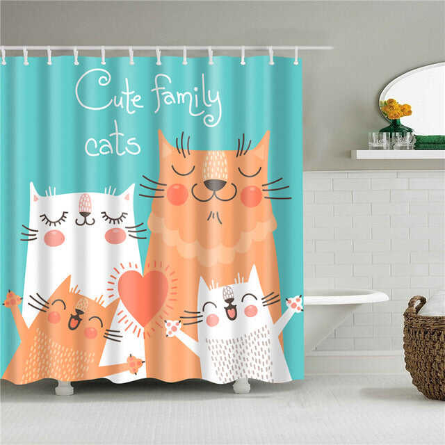 New Nordic Cartoon Cat Printing Bath Waterproof Shower Curtains Bathroom Curtain Washable Polyester Screen for Bath Decoration