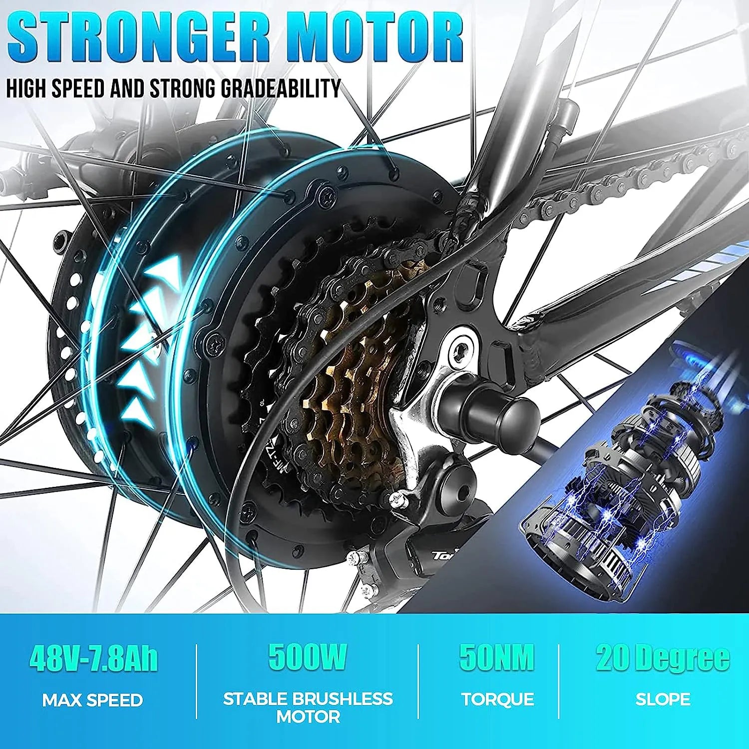 Electric Bike Electric Mountain Bike 500W 26'' Commuter Ebike, 20MPH Adults Electric Bicycle with Removable 48V/374.4Wh Battery, LCD-Display and Professional 21 Speed Gears